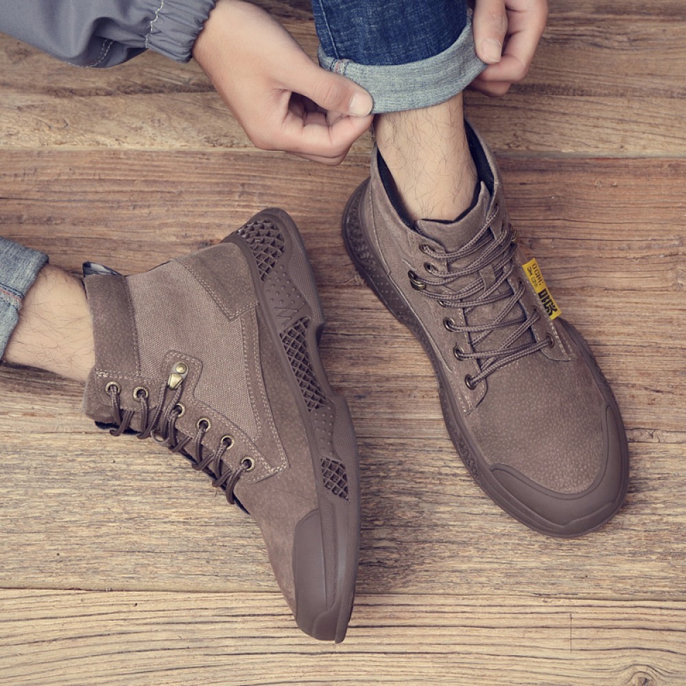 Men's Autumn and Winter New High-Top Boots Trend Tooling Military Boots British Martin Boots Men's Trendy Mid-Top