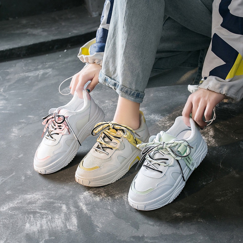 White Shoes Female New Breathable Student Board Shoes Flat-Bottom Lace-Up Casual Shoes
