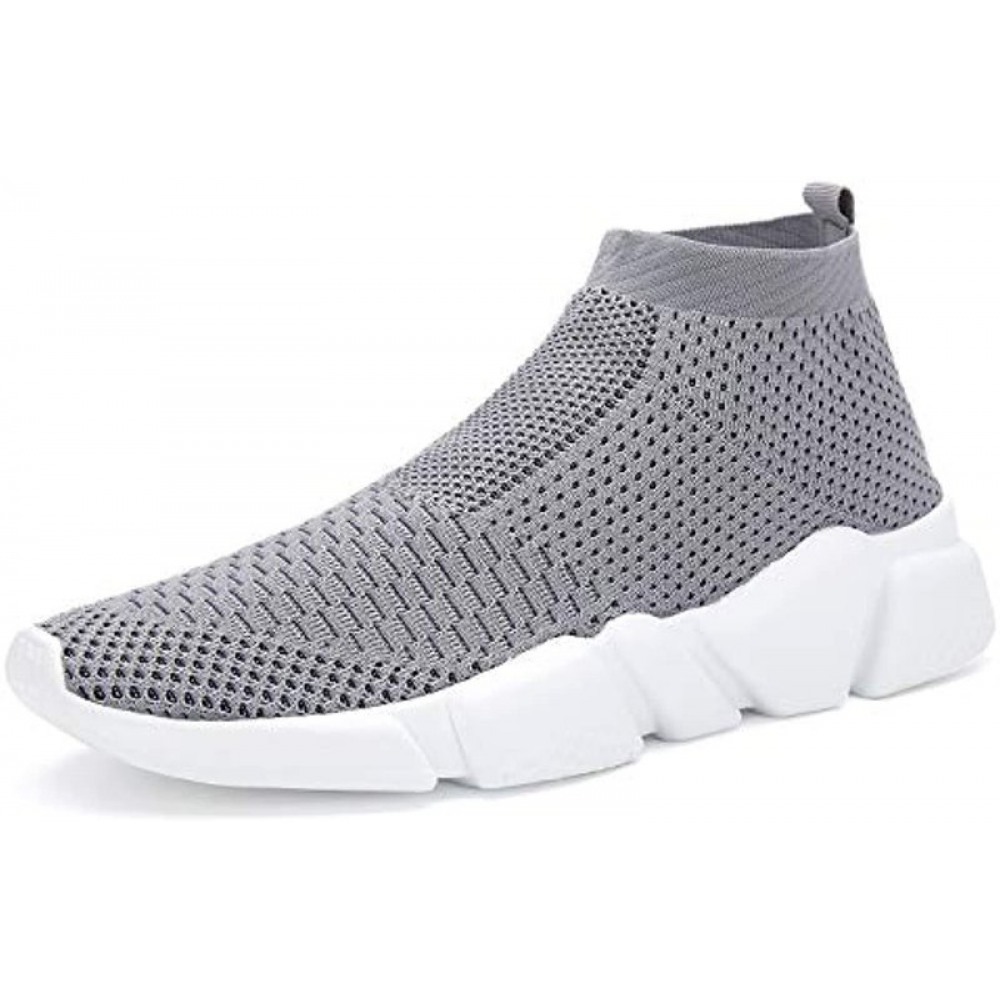 Men's Running Breathable Knit Slip On Sneakers Lightweight Athletic Casual Sports Shoes Grey