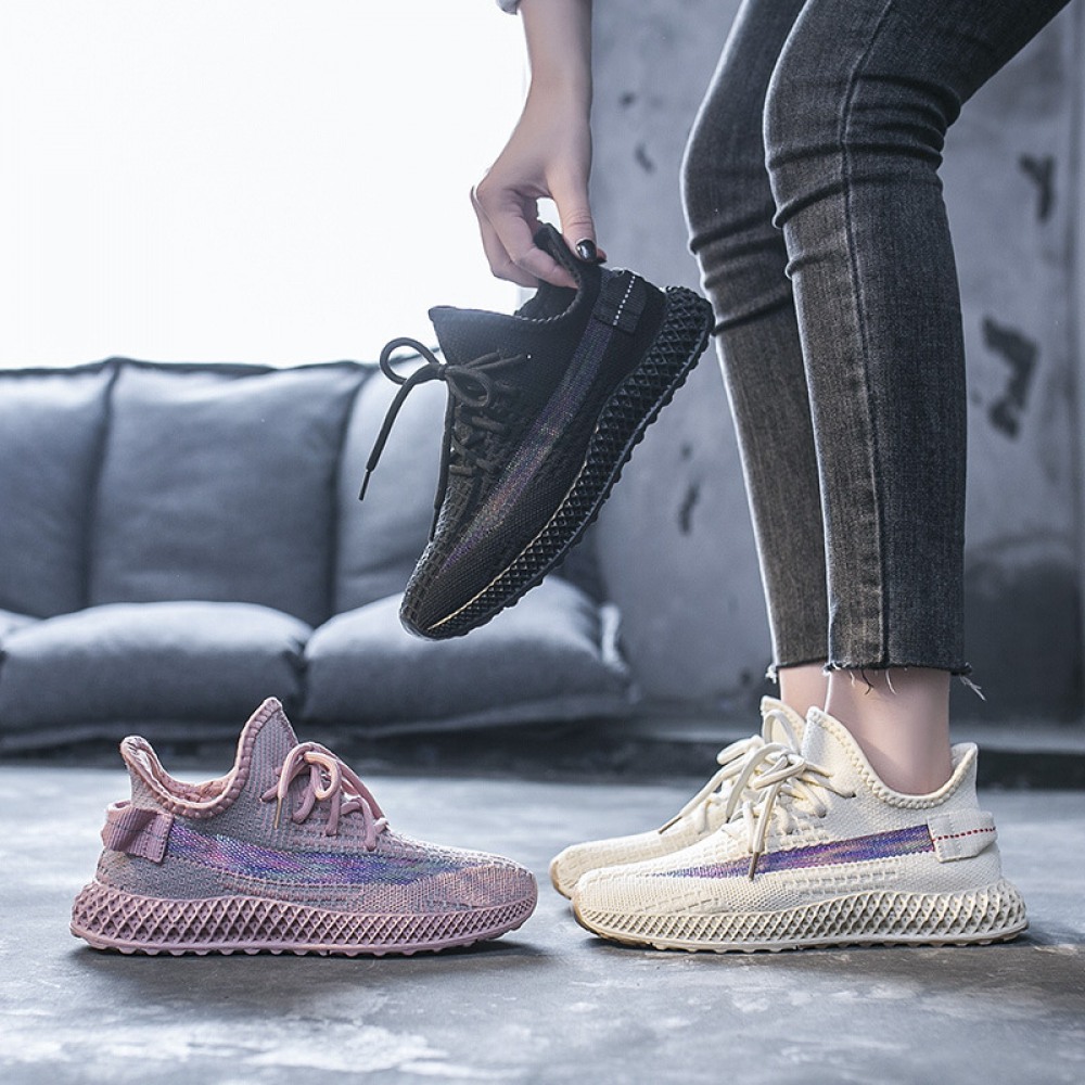 Spring And Summer New Flying Woven Women's Fashion Sports Sneakers Flat Running Shoes